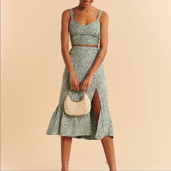 Abercrombie & Fitch Dresses & Skirts - Abercrombie Keepsake High Slit Ruffle Hem Midi Skirt Green Floral size S